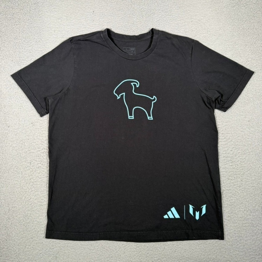 Adidas x Messi Goat Shirt Mens Large Black Graphic Tee Soccer Futbol Cotton Logo